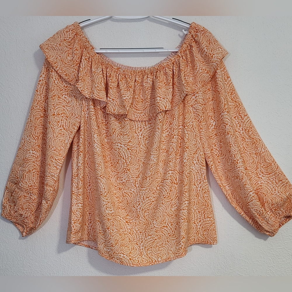Michael Kors Orange Ruffled Blouse‎ with Long Sleeves